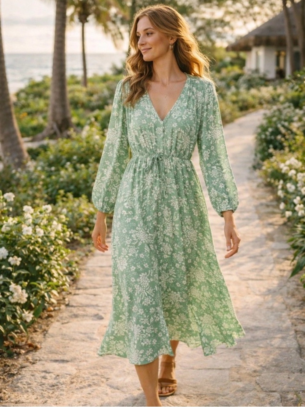 SUMMERSALT The Cinched Waist Caftan Dress Vintage Floral Ivy Maxi NWT Small SM